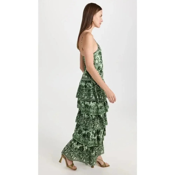 NWT Alice + Olivia Valencia Floral Sage Green Tiered Maxi Dress Size 2 - Picture 9 of 16